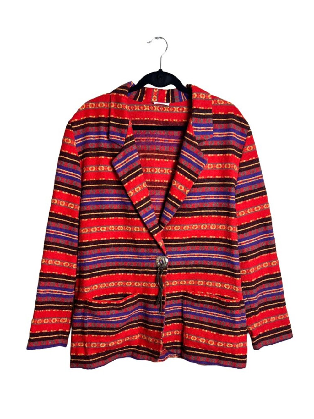 Morning Glory Vintage Southwestern‎ Blanket Blazer Jacket Red Pattern